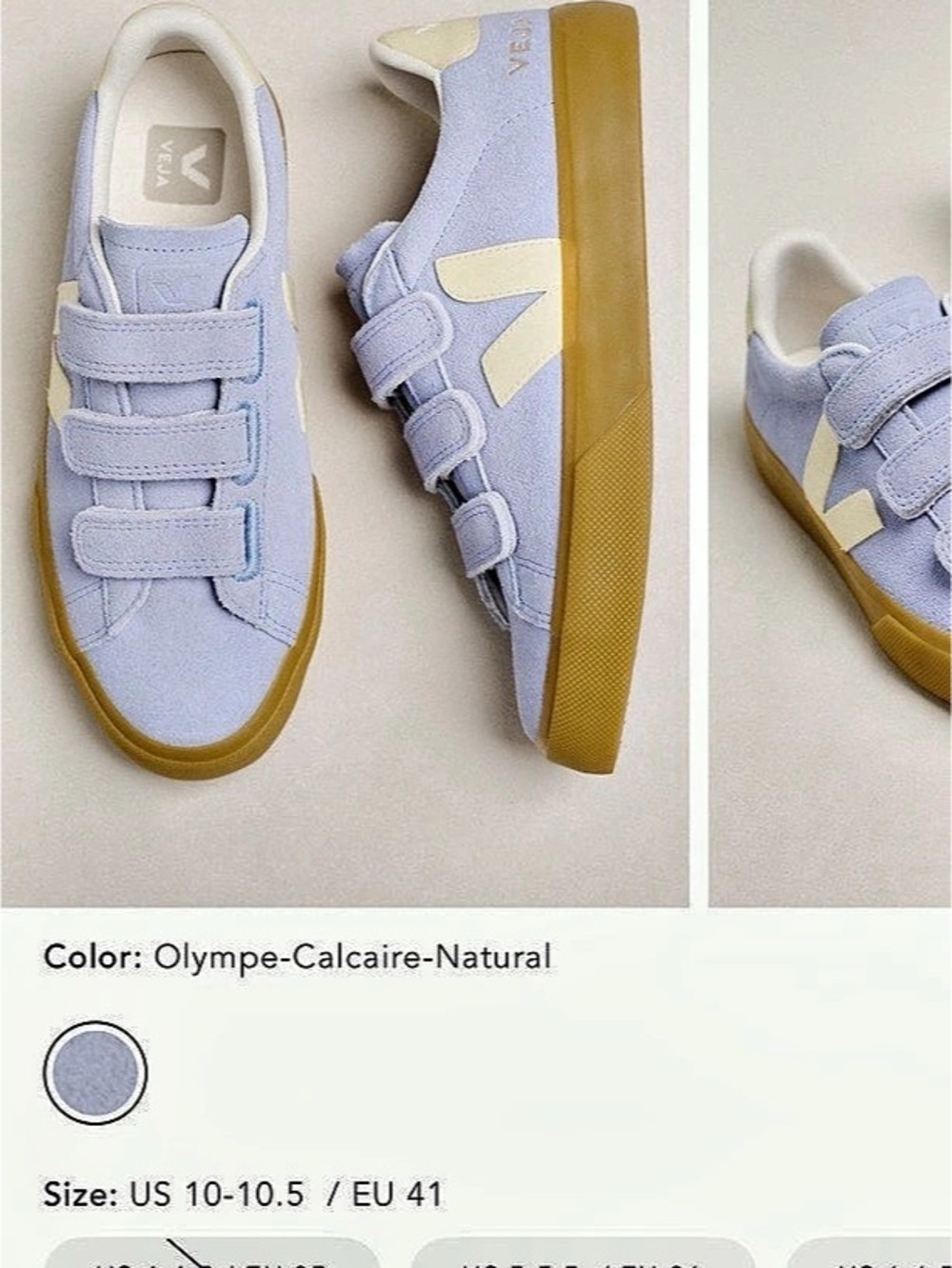 New Veja Suede Recife Velcro Sneakers in Olympe Calcaire Natural EUR 41
